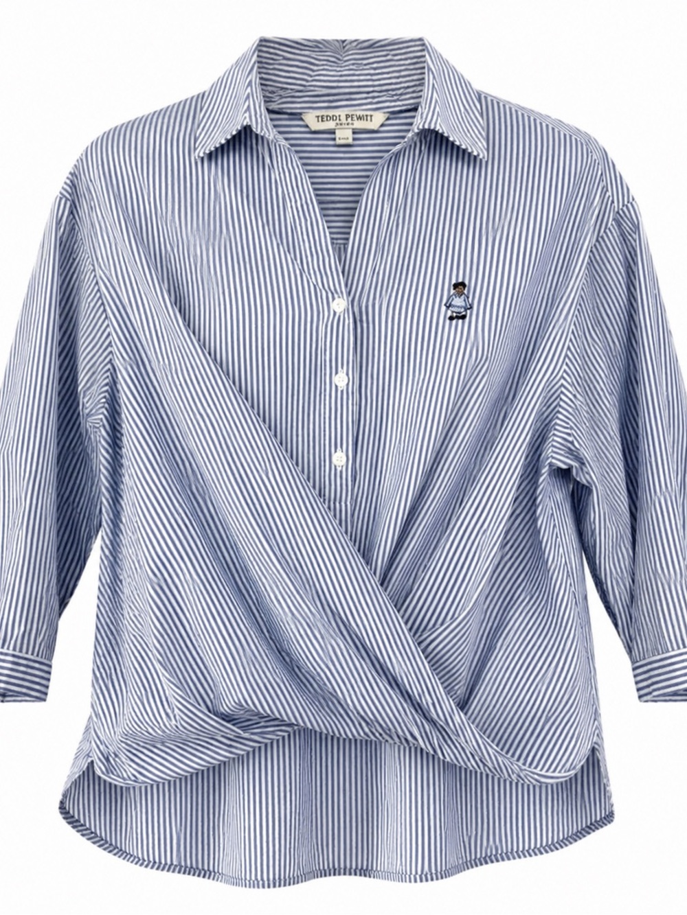 Teenie Weenie Blue White Stripe Wrap Front Blouse Size L